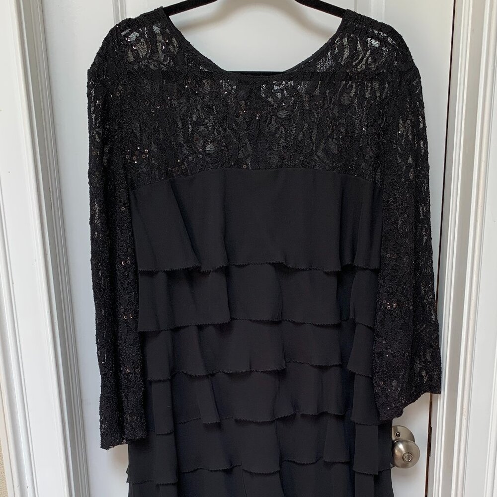 "ALEX EVENING" ELEGANT BLACK CHIFFON & LACE DRESS PLUS SIZE 22W EXCELLENT